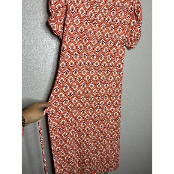 Boden Geometric Print Jersey Short Sleeve Dress Orange Stretch US Size 8L - Picture 4 of 8